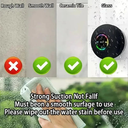 Bluetooth Speaker Mini Portable Wireless Bluetooth Audio Led IPX4 Waterproof Loudspeaker Large Suction Cup for Outdoor Bathroom
