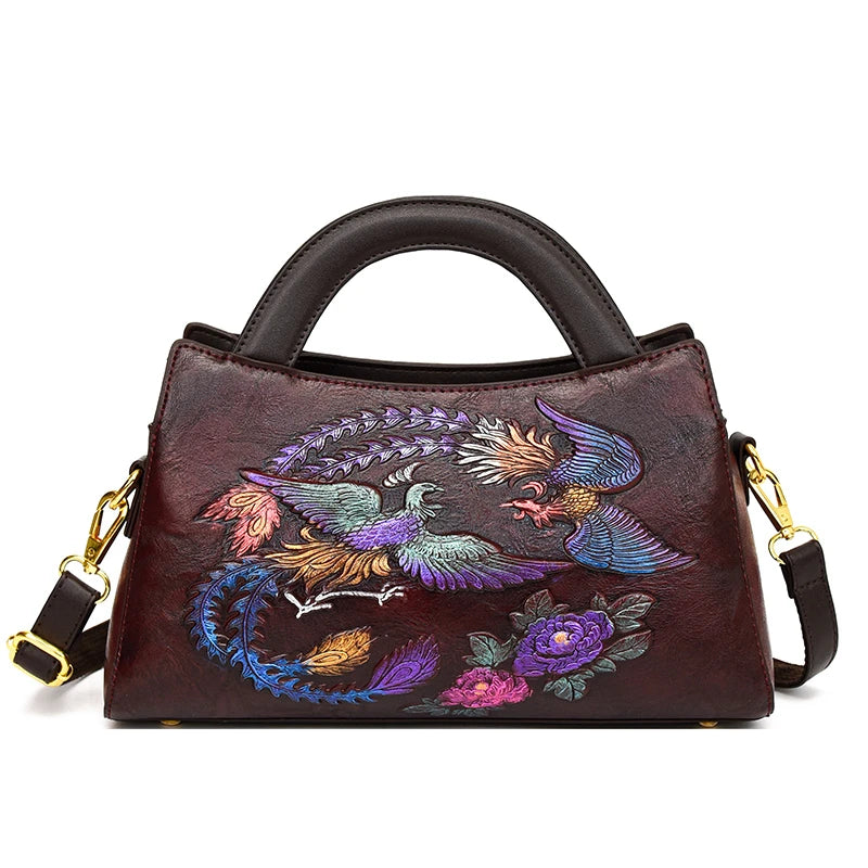 Fashion Phoenix Pattern Handbag Woman Luxury Ladies Shoulder Bags Designer Large Capacity Tote Quality Leather Crossbody Bag