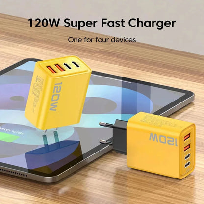 Total 120W USB Type C Charger 4 Port Fast Charging USB Phone Charger Adapter For iPhone Samsung Xiaomi Quick Charge Wall Charger