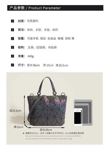 Luminous Spring and Summer New Women's Bag, Geometric Rhombus Bucket Bag, Fashionable and Versatile Handbag, Large Capacity Shoulder Crossbody Bag