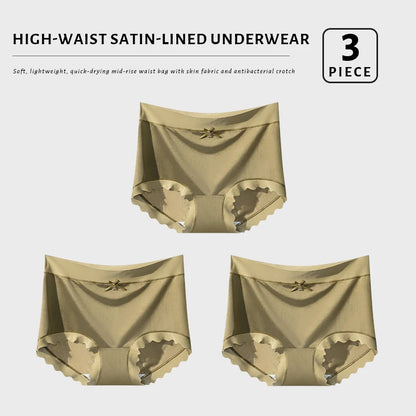 FallSweet 3Pcs Ice Silk Panties for Women Seamless High-Rise Briefs Plus Size Underwear Boyshort Sexy Lingerie for Everyday Wear