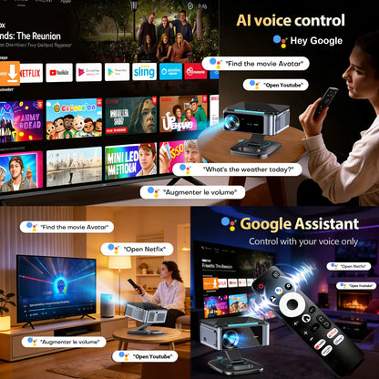 XIWBSY 3200ANSI T07Plus Google Voice Projector Android 14.0 Netflix Projector BT5.4 Wifi6 Home Theater Google TV Projector