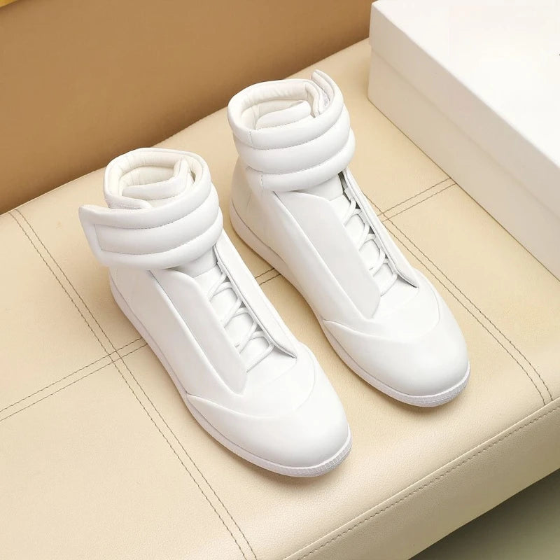 Men's High Top Casual Shoes Flats Premium Shoes For Man High Quality Leather Trainers Sneakers Hook & Loop Outdoor Ankle Boots