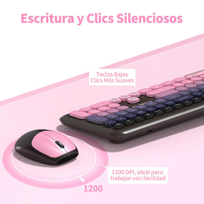 MOFii 1 Set 668 Wireless Keyboard and Mouse Combo, Gradient Keycaps Full Size Keyboard for Girls, 2.4G Plug and Play, US QWERTY