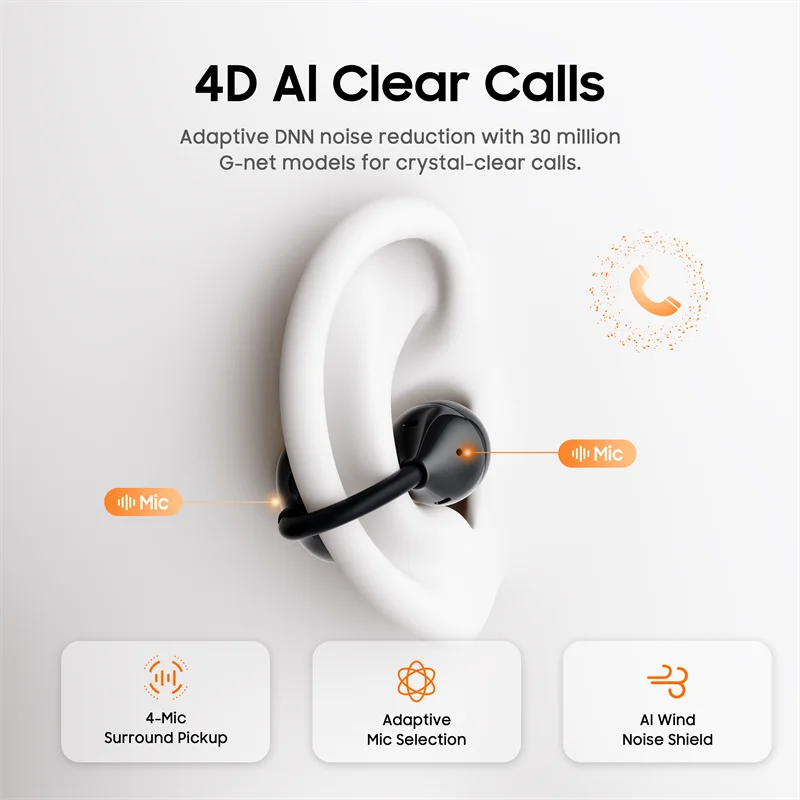 IMIKI SP2 Clip On Earbuds Open Ear Wireless Bluetooth 5.4 Ear Clip Headphones 4 Mics ENC Clear Call  Waterproof Sports Earphones
