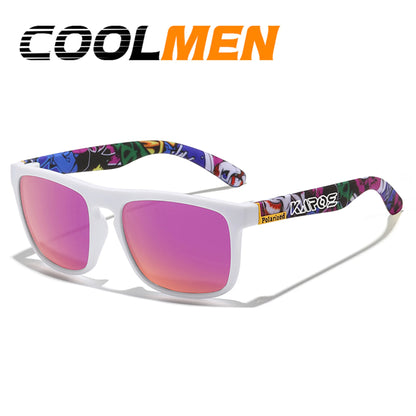 COOLMEN Classic Men Square Polarized Fishing Sunglasses Outdoor Driving Cycling Running Goggles Vintage Large Frame UV400
