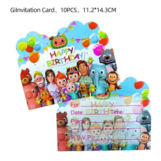 Cocomelon Balloon JJ Melon Watermelon Toy Happy Birthday Banner Party Decoration Backdrop Cake Topper JOJO Disposable Tableware