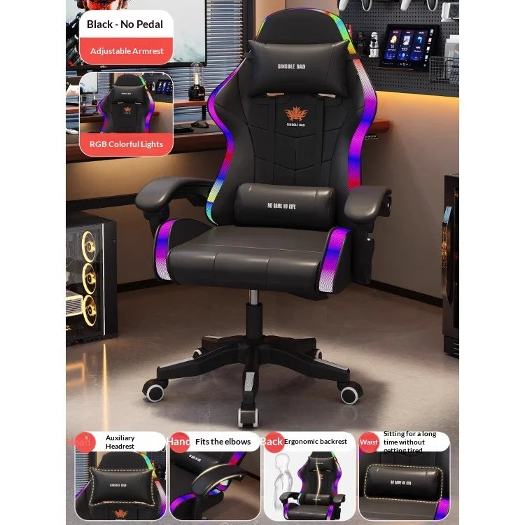 Gaming Chair Ergonomic LED Light Recliner Computer Office Chair Adjustable Lumbar Headrest Armrest Home Bedroom Gamer Chair