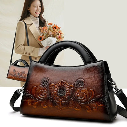 Pu Chinese style women's middle-aged mother bag ethnic style bag autumn fashion women's bag temperament portable messenger