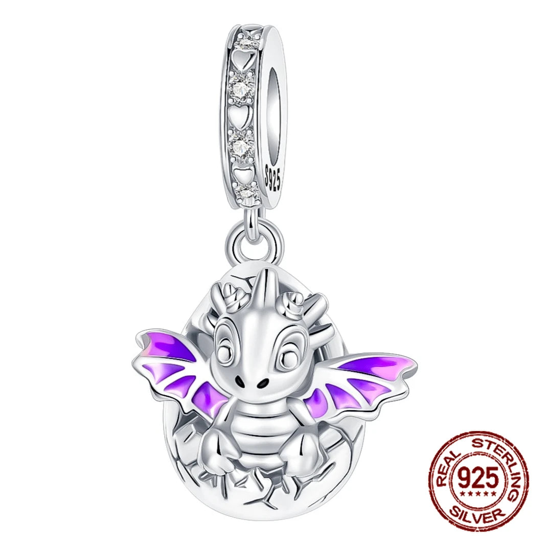 925 Sterling Silver Purple Baby Dragon Flying Dragon Cub Pendant Charm Fit Original Charms Bracelets Women DIY Jewelry Gift