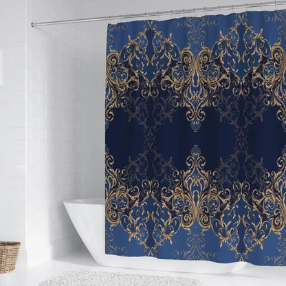Luxury Red Gold Damask Print Shower Curtain, Waterproof Polyester Bathroom Curtain with Hooks