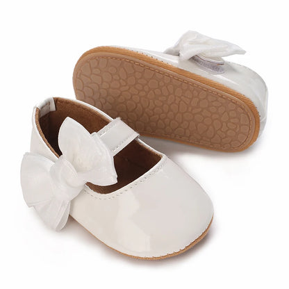 Breathable Newborn Baby Shoes Baby Boy Girl Shoes Girl Classic Bowknot Rubber Sole Anti-slip PU  Toddler Shoes First Walker