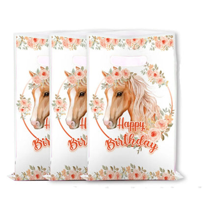 10/50PCS Cartoon Farm Horse Gift Bags Racing Horse Themed Dream Princess Cowboy Baby Shower Birthday Candy Bags Decor Supplies