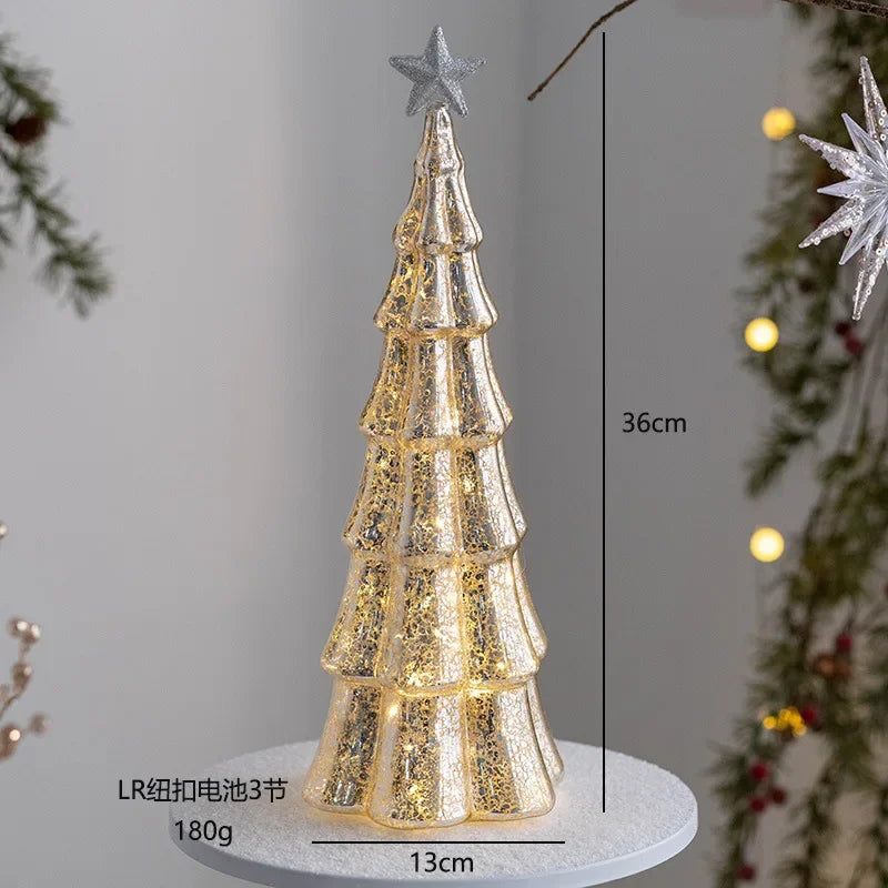 Glowing Glass Christmas Tree Ornaments Home Luminous Desktop Decoration Led Night Light Party Xmas Decorations Festival Kid Gift