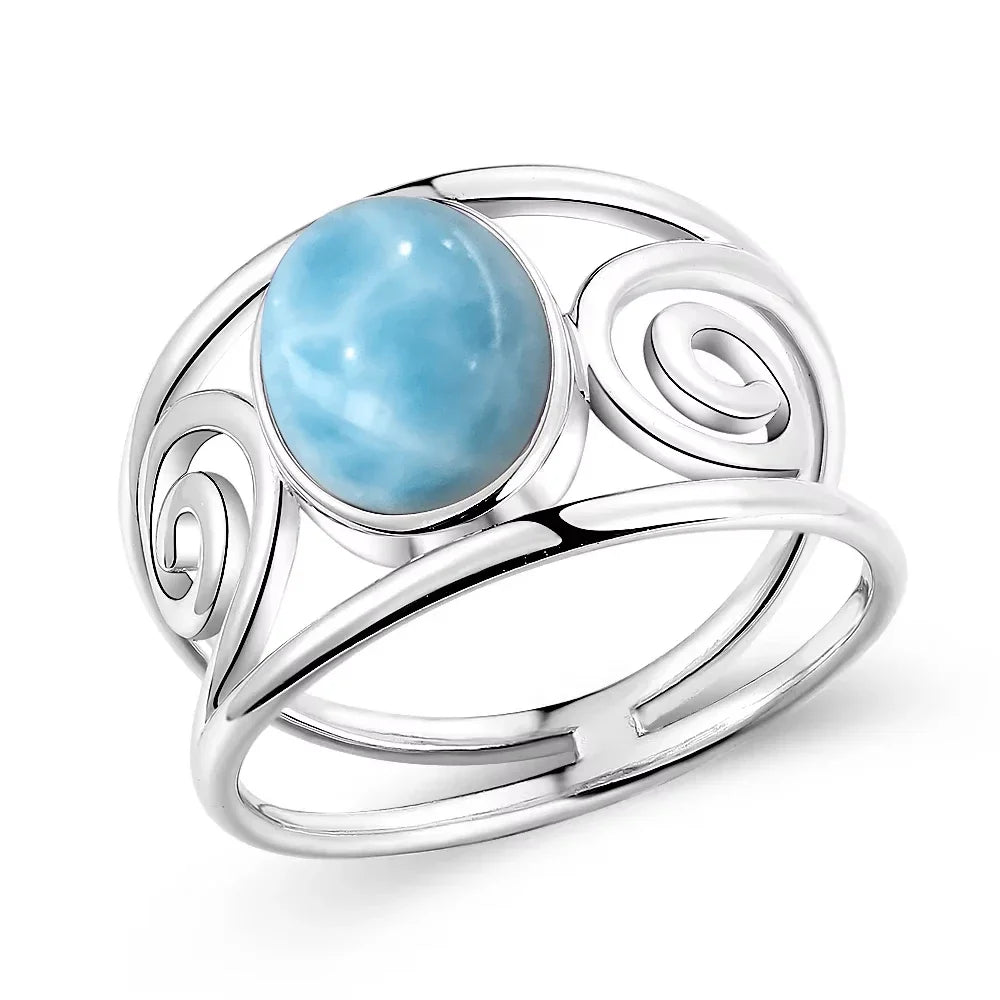 Original Certified 925 Silver Rings Larimar Natural Blue Stone 8*10MM oval shape twist Rings Fine Jewelry Gifts for Women Men