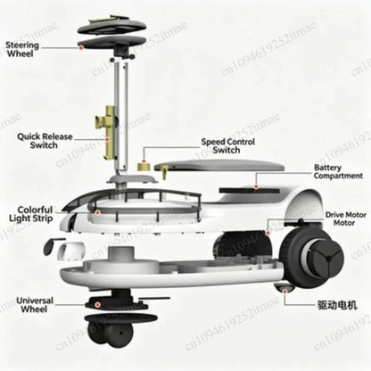 Portable Rechargeable Electric Hover Kart, Anti‑Rollover Ride‑On Scooter for Kids & Adults Outdoor Entertainment