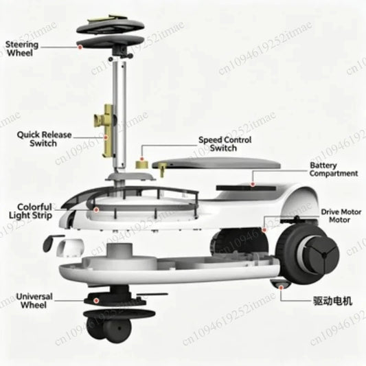 Portable Rechargeable Electric Hover Kart, Anti‑Rollover Ride‑On Scooter for Kids & Adults Outdoor Entertainment
