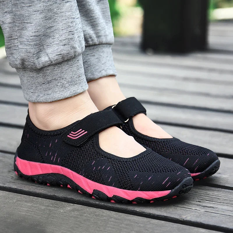 Women's Breathable Walking Shoes Ladies Fashion Mary Jane Sneakers Adjustable Working Nurse Shoes Lightweight Flats Roll