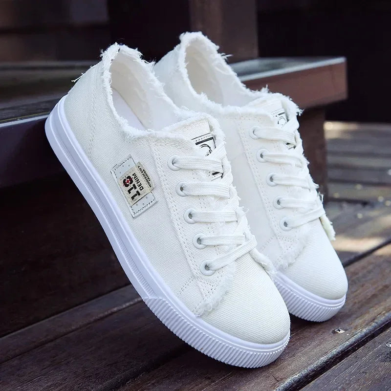 2024 Spring Summer Women Canvas Sneaker Low Top Denim Sneakers Ladies Lace-Up Flat Canvas Board Shoes Female Sapatos Femininos