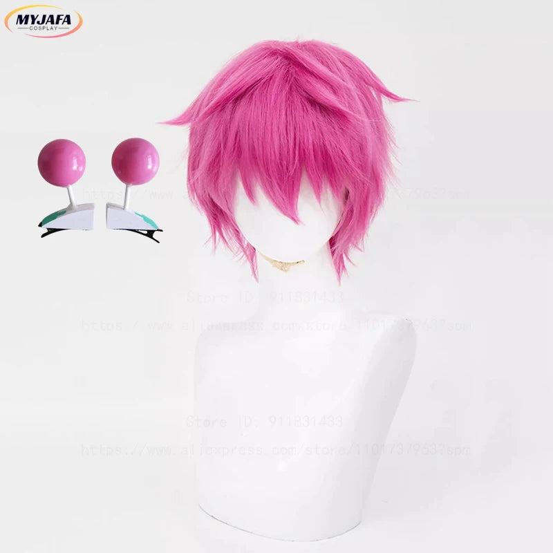 High Quality Saiki Kusuo Cosplay Wig Rose Pink Short Heat Resistant Synthetic Hair Anime Role Play Wigs + Wig Cap