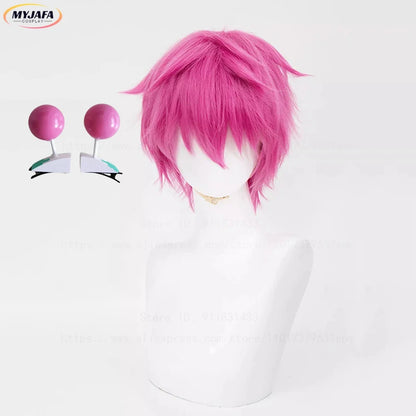 High Quality Saiki Kusuo Cosplay Wig Rose Pink Short Heat Resistant Synthetic Hair Anime Role Play Wigs + Wig Cap