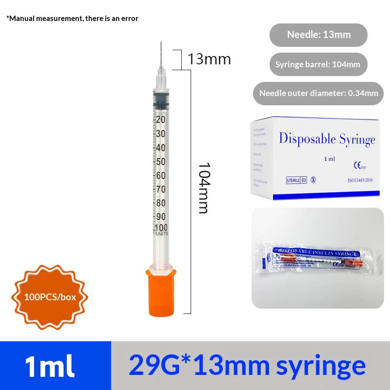 100Pcs 1ml Sterile Insulin Syringe, Individually Wrapped Plastic Syringe for Pet Veterinary Lab Industrial Dispensing