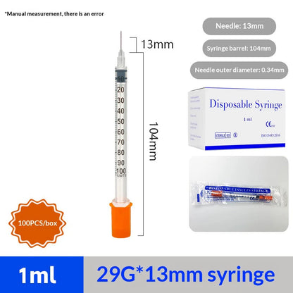 100Pcs 1ml Sterile Insulin Syringe, Individually Wrapped Plastic Syringe for Pet Veterinary Lab Industrial Dispensing
