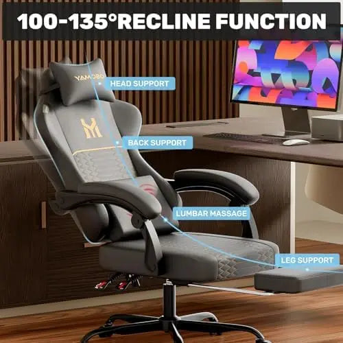 Gaming Chair with Footrest, Ergonomic Video Game Chair with Adjustable Lumbar and Headrest Massage Support,PU Leather
