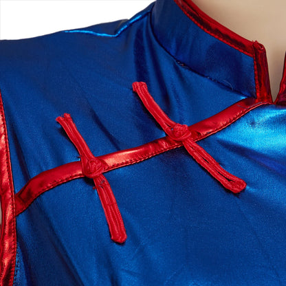Anime Chichi Cosplay Costume High Split Cheongsam Woman's Sexy Blue Battle Suit Halloween Party KongFu Dress