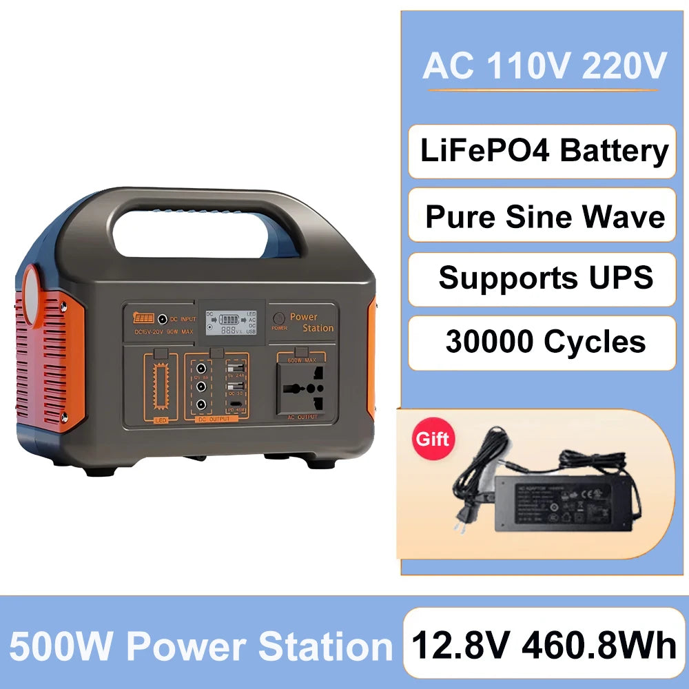 Gaiaray 100W 200W 300W 500W Portable Power Station Pure Sine Wave Solar Generator LiFePo4 Battery Power Plant For Camping Energy