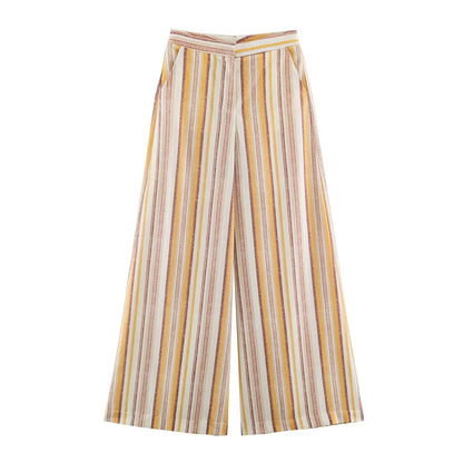 HH Women Summer Elegant Striped 2 Piece Outfit One Shoulder Top Wide Leg Pants For Dinner Date Party Vacation Holiday Wear