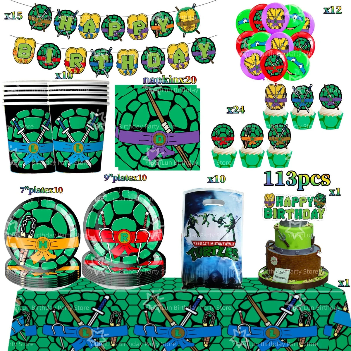 Cartoon Turtles Birthday Party Decorations Tableware Tablecloth Cup Plate Bag Napkins Balloon Baby Shower Turtles Party Favors