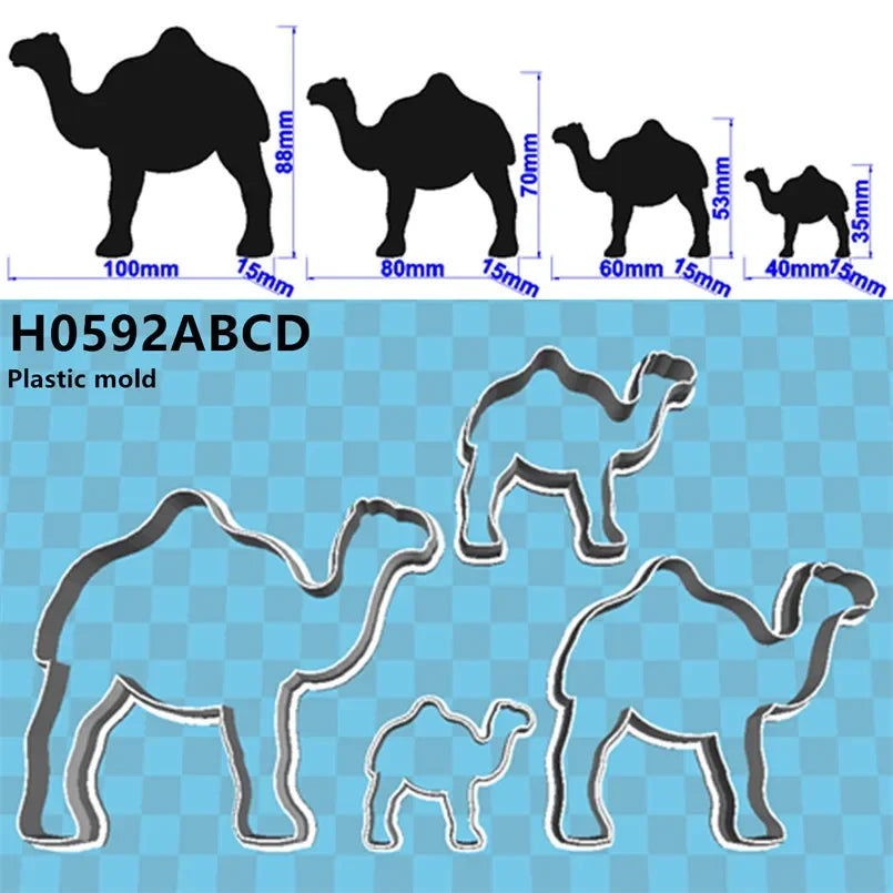 Four Specifications Cartoon Desert Animal,Single-humped Camel,Plastic Molds,Cake Fondant Tools,Cookie Sushi and Fruits Cutters