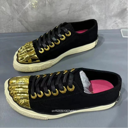 2026 New Men's and Women's Gold Toed Board Shoes, Adult Lace Up Flat Cloth Shoes, High-end Street Dance Stage Performance Shoes