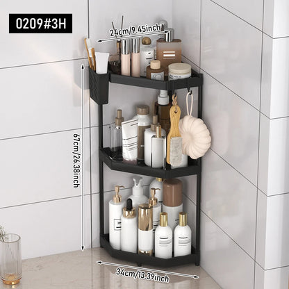 1PC Rust-Proof Corner Shower Triangle Rack 2/3 Tier Bathroom Organizer Shampoo Storage Shelf with Hooks for Bathroom Storage