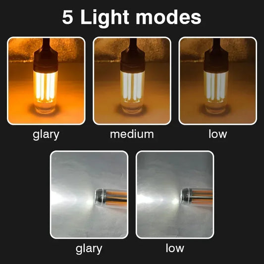 Camping Light Lightweight Handheld Torch  5 Lighting Modes Rechargeable Tent Lamp for Patio Climbing 8 Light Filaments