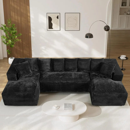 131" Oversized Cloud Boneless Couch Sofa with Chaise, Black, Custom