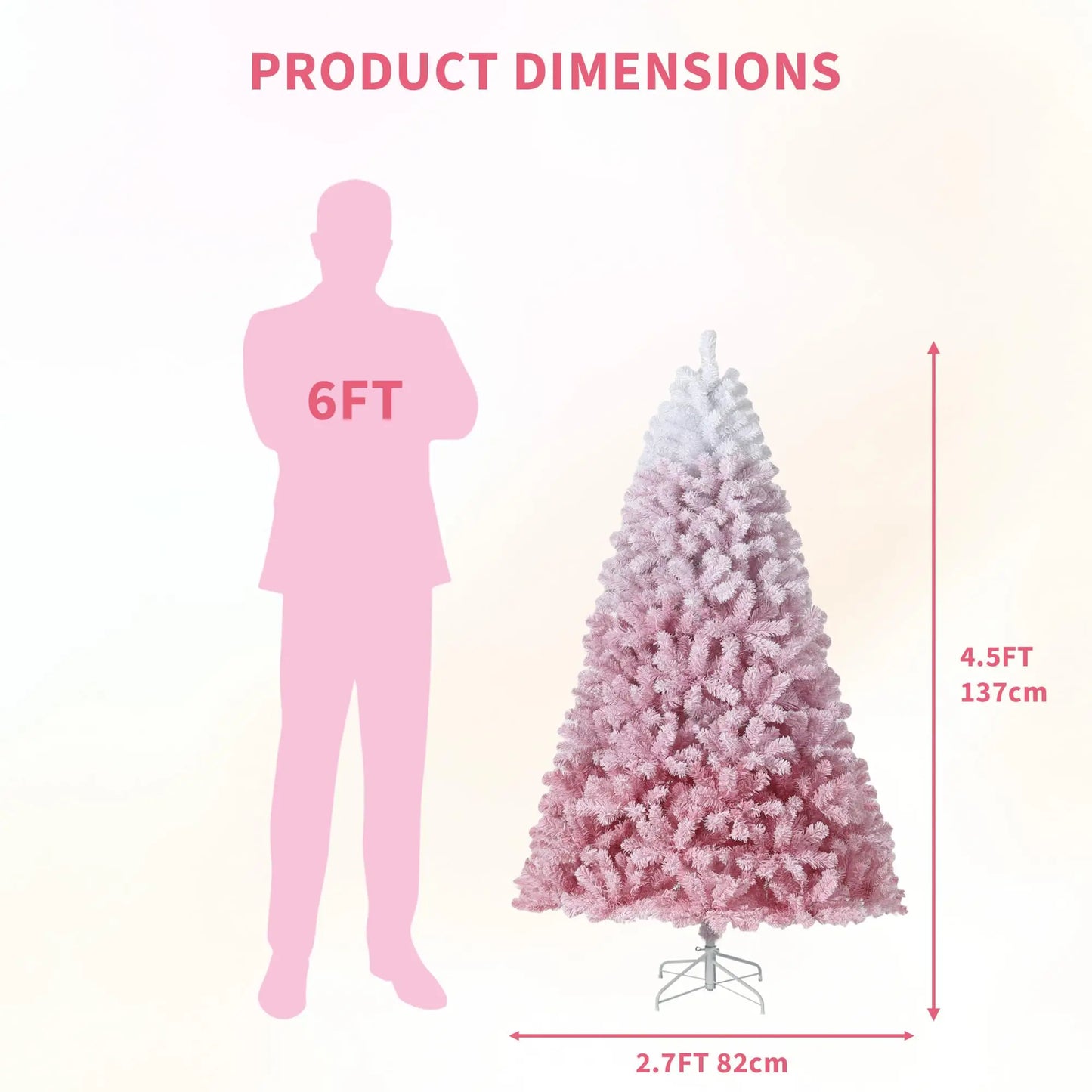 4.5 ft Prelit Artificial Christmas Tree with 100 RGB & Warm White Lights, Pre-Lit Snow Flocked Christmas Tree, Foldable Base for Home Office Party Holiday Decor