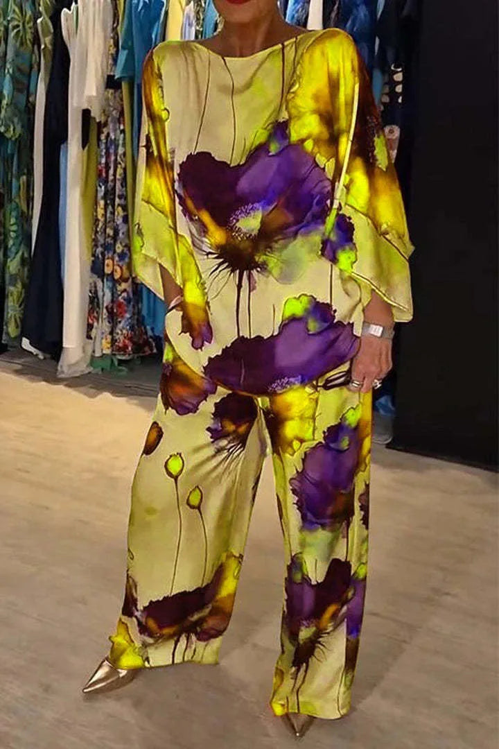 Casual Sets for Women 2 Pieces Summer Fashion Printed Satin Two Piece