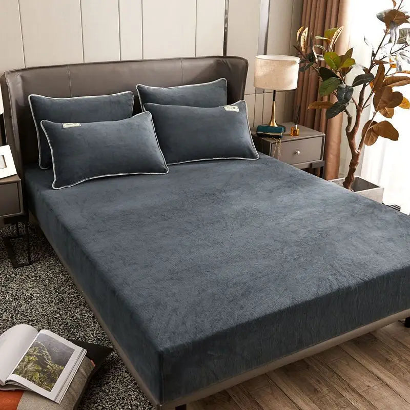 Milk fleece fitted sheet winter thickened coral fleece fitted sheet, mattress protective cover single piece, no pillowcase