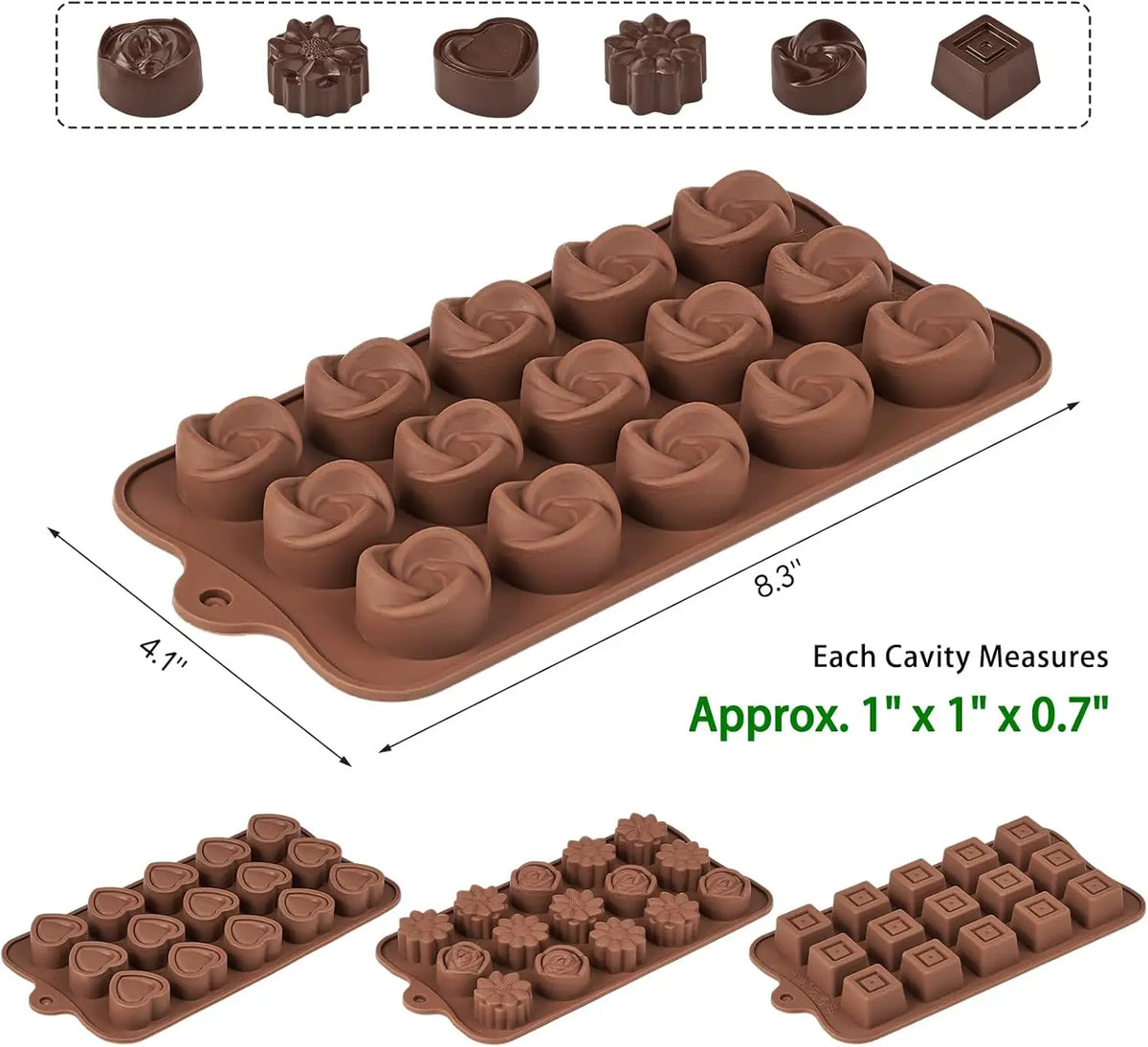 Silicone Chocolate Molds, Non-Stick Candy Molds for Making Bite Size Chocolates, Candies, Truffles, Gummies, Jelly
