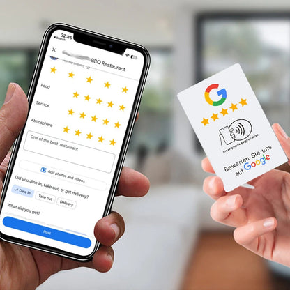 German Review Us On Google Tap Card NFC Ready To Be Activated Instantly Boost Business Reviews Google Review Tap NFC Card Tag