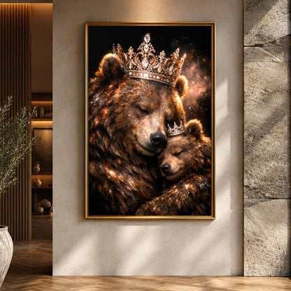 Golden Crown Animals Mother and Baby Canvas Wall Art Lion Bear Wolf Panda Giraffe Owl Cat Poster Decor Living Room Bedroom Gifts