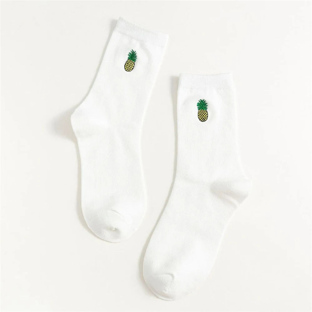 INS Girls Embroidery Cute Cartoon Fruit Avocado Banana Cherry Peach Kiwi Pineapple Socks Japanese Korean Funny Sokken Dropship