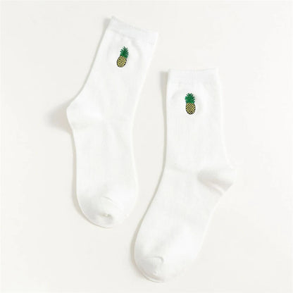 INS Girls Embroidery Cute Cartoon Fruit Avocado Banana Cherry Peach Kiwi Pineapple Socks Japanese Korean Funny Sokken Dropship