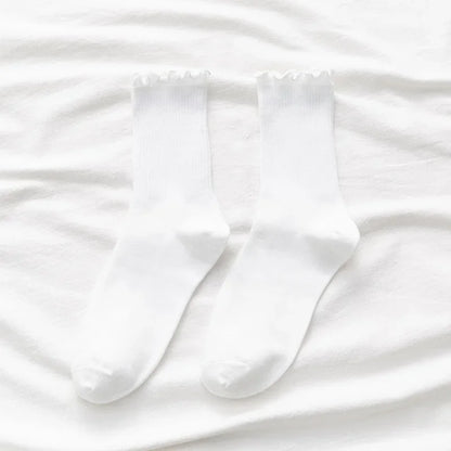 Ruffle Socks Women White Black Frilly Lolita Style Japanese Maiden Cute Kawaii Cotton Harajuku Princess Crew Socks Calcetines
