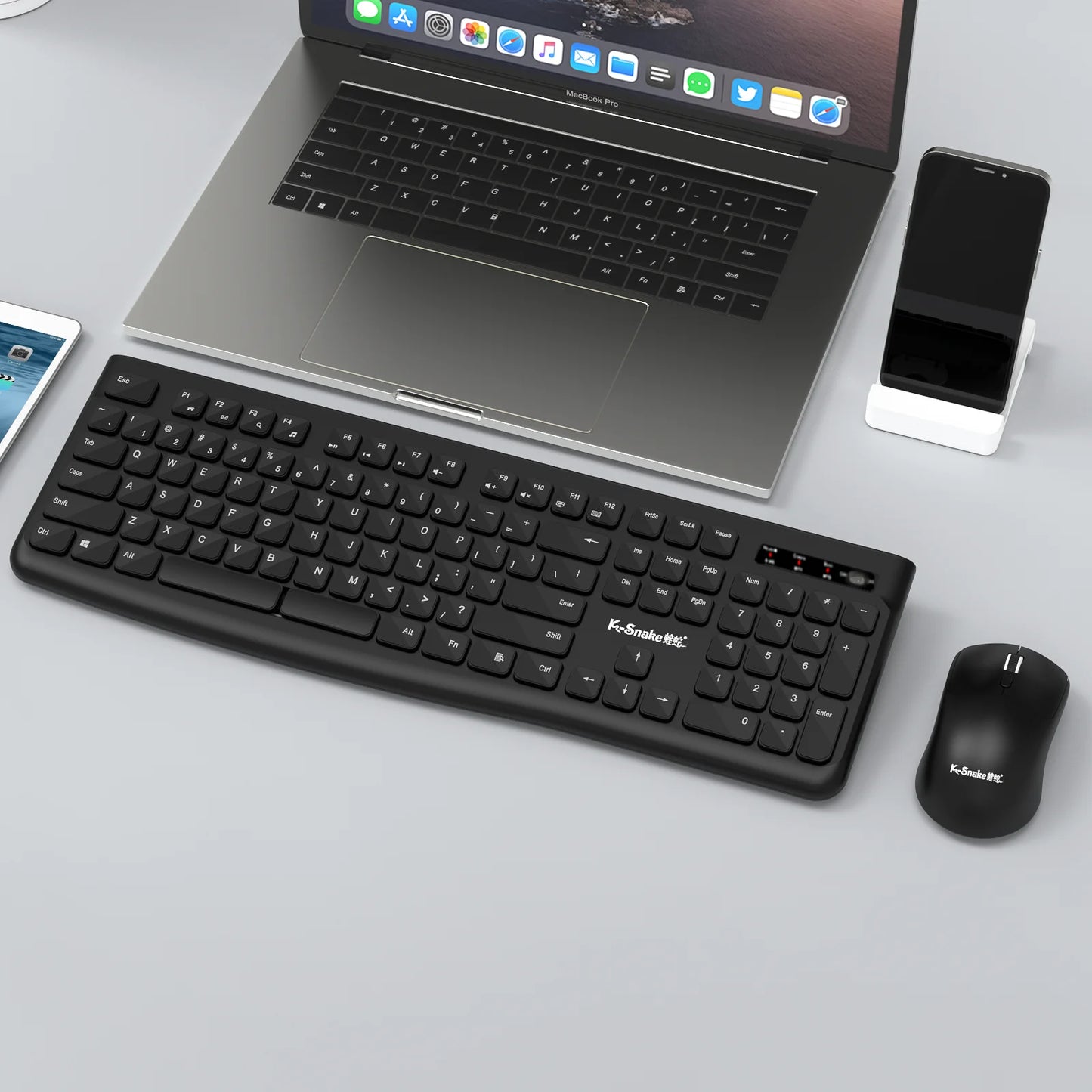 Ks Bluetooth Keyboard and Mouse Combo，Full Size Wireless Dual-Mode Connection，Low-Noise Keys for Desktop/Laptop