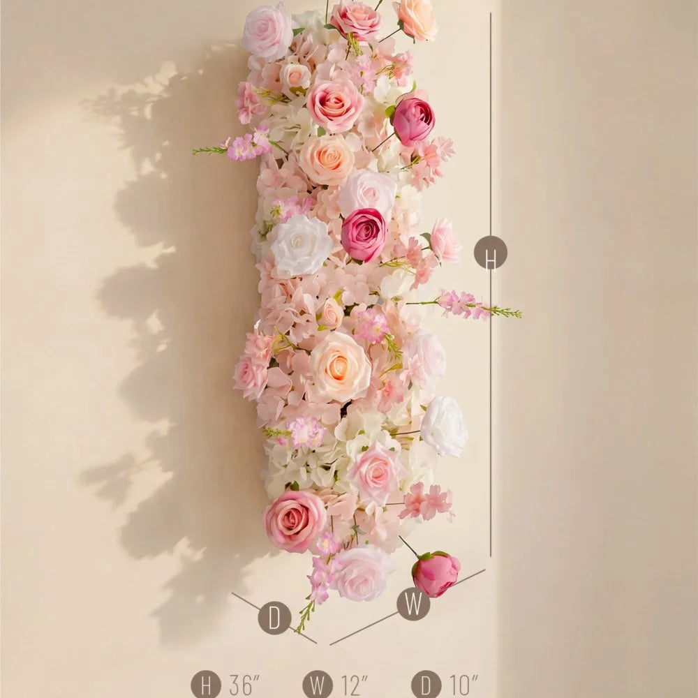 Uflower Pink Rose  Wedding Backdrop Decor Floor Flower Runner Event Table Centerpieces Silk Floral Strip Arrangement Party Props