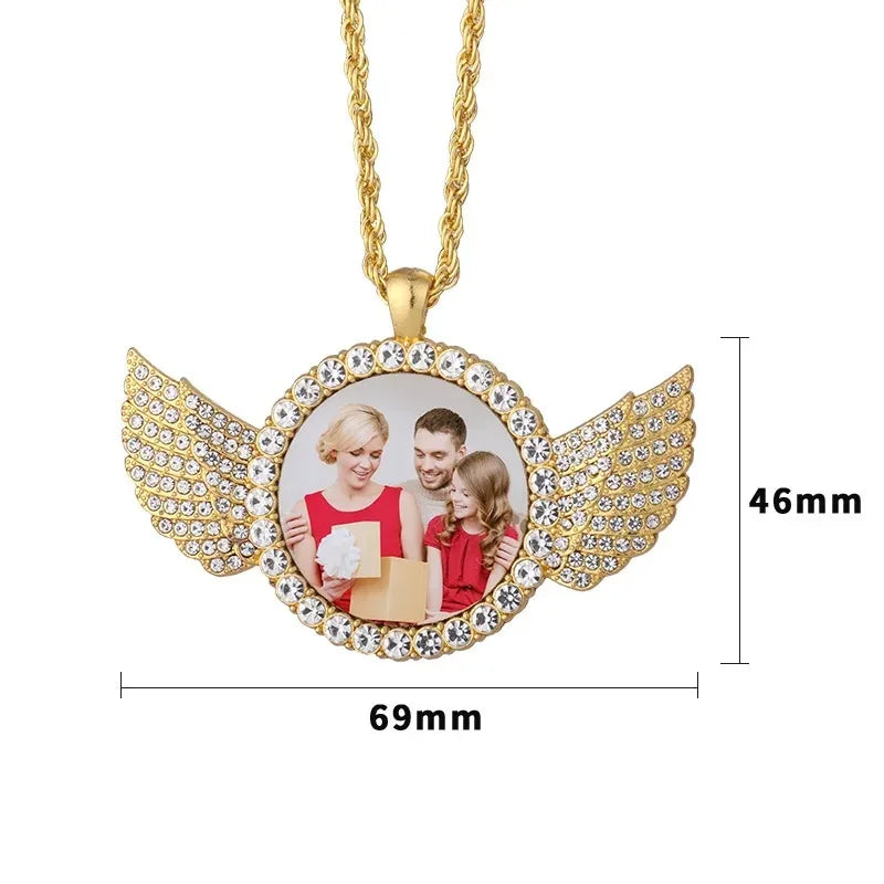 Custom Angel Wing Round Photo Necklace -Personalized Unforgettable memories Picture Pendant Jewelry Perfect for Anniversary Gift
