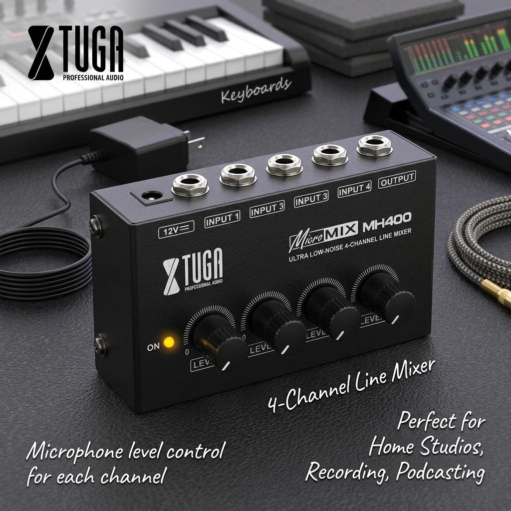 Mini Mixing Console 4 Channel Audio Mixer Mobile Recording Soundcard Studio Podcasting Live Streaming Equipment MH400